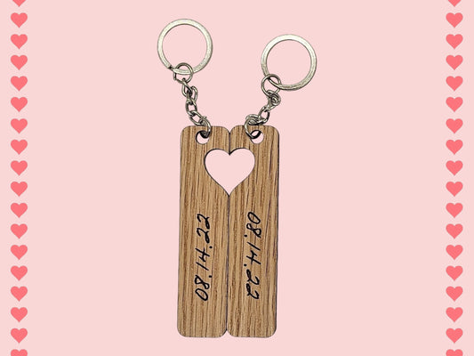 Personalized Wooden Heart Couple's Key Chains