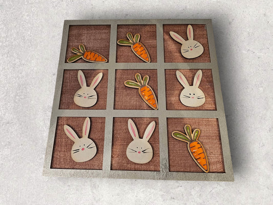 Wooden Bunnies and Carrots Tic Tac Toe Game
